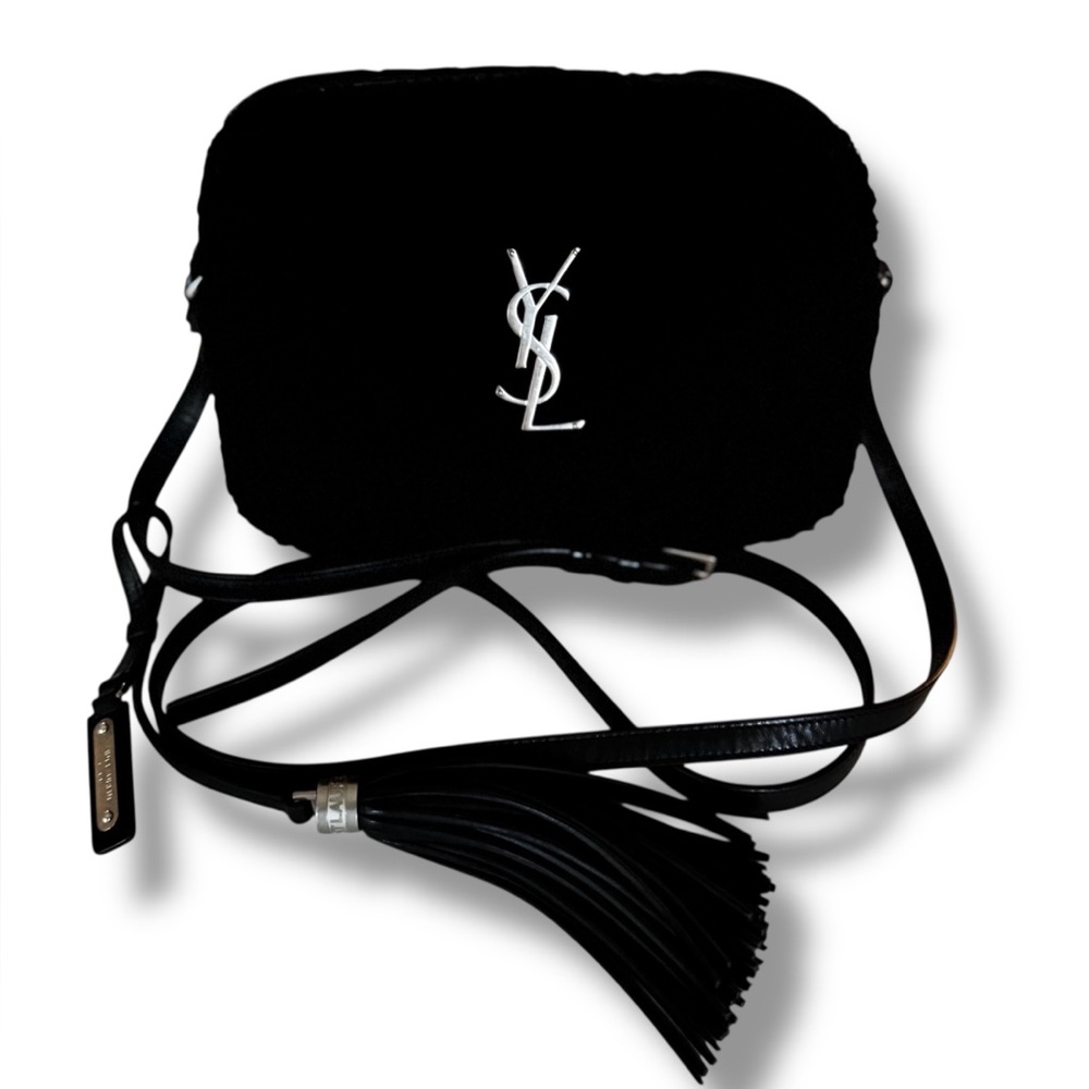 Saint Laurent Lou Camera Bag Black Shearling Silver YSL Crossbody Tassel Charm